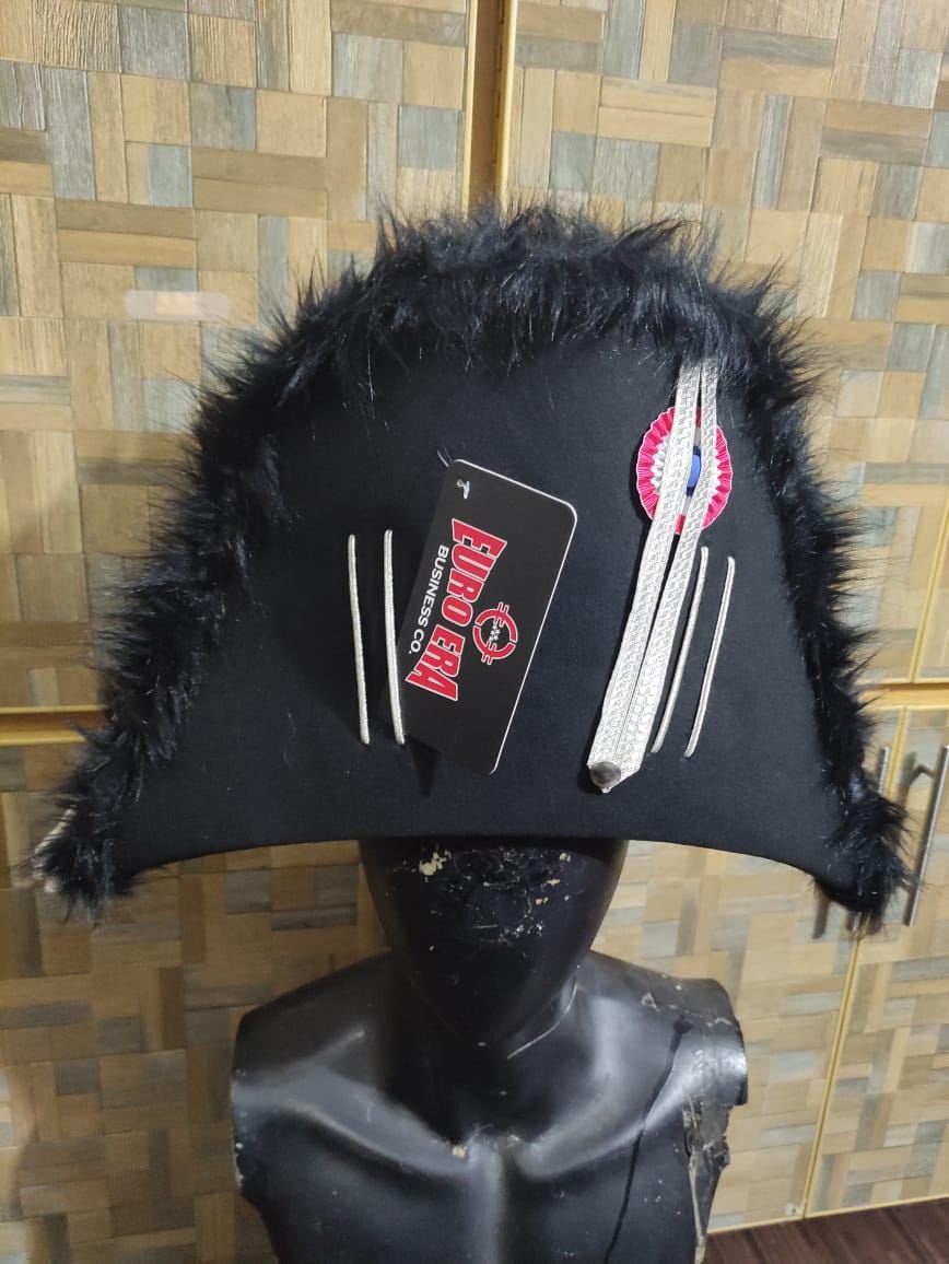 Prussian Officer Bicorn Hat: 18th Century Napoleonic War, Wool & French Braid