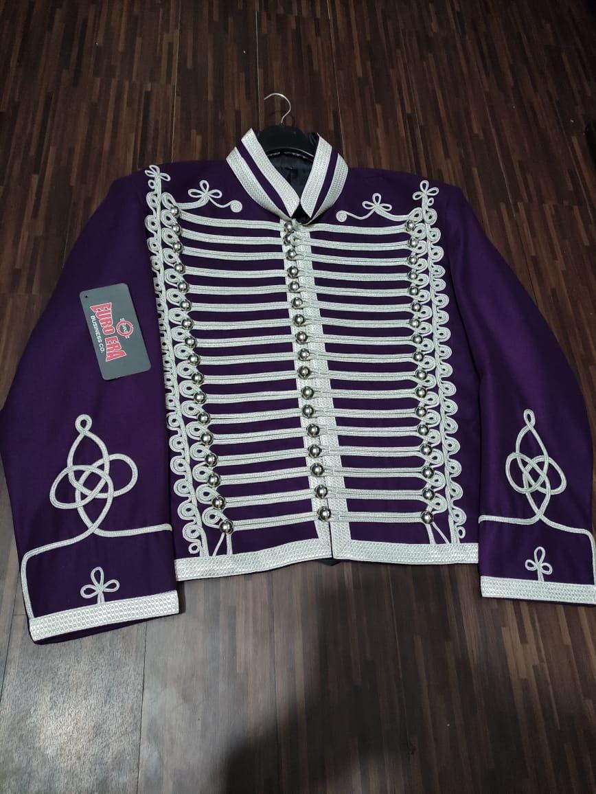 Steampunk Hussar Wool Jacket: Silver Braid Military Coat