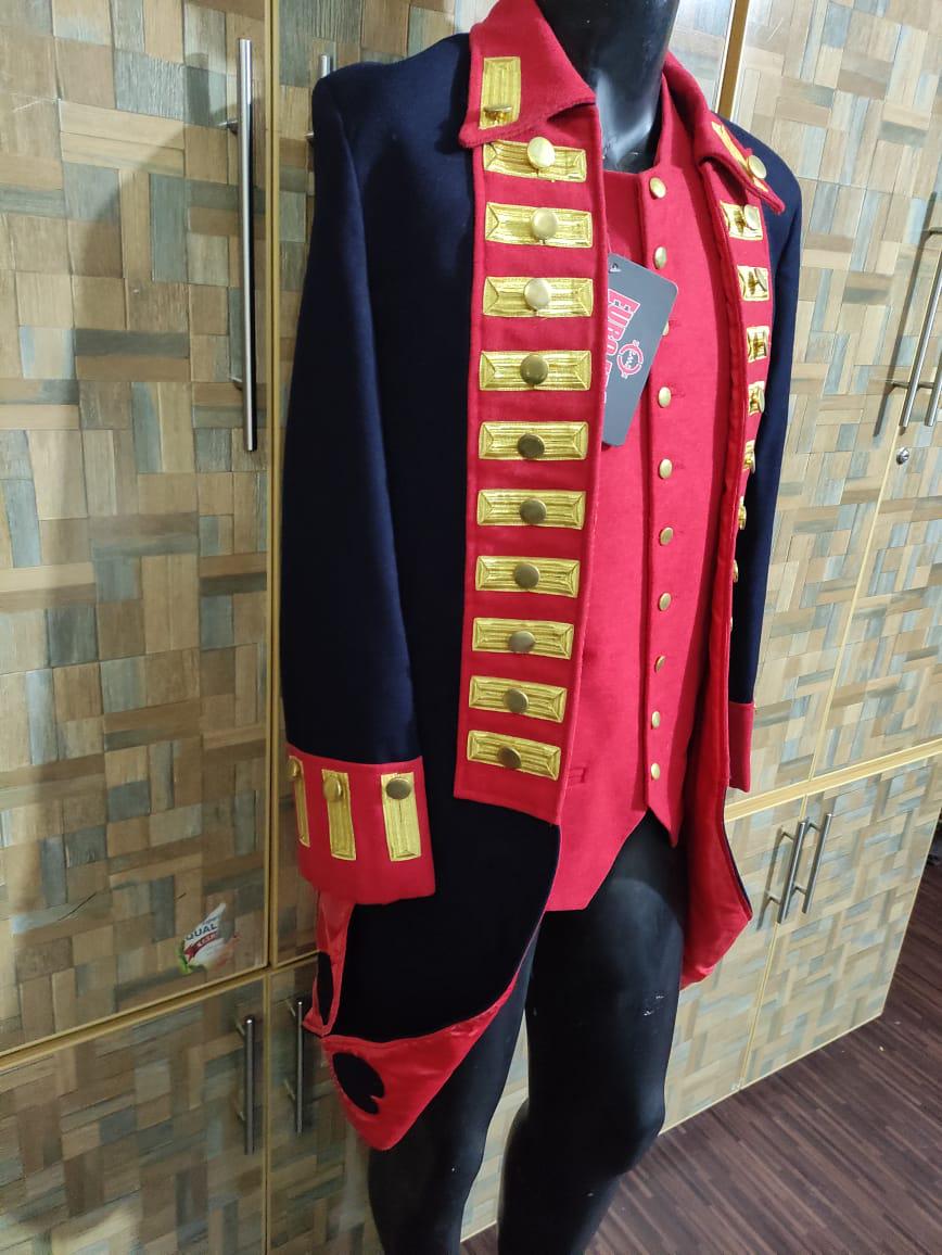 Revolutionary Era Officer's Wool Frock Coat & Waistcoat: Steampunk Military Tailcoat