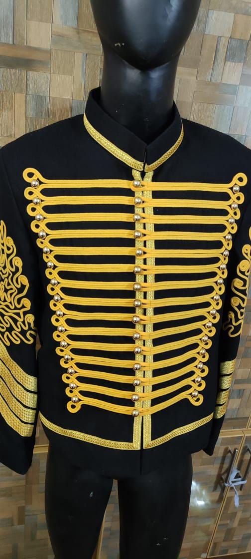 Napoleonic Jimi Hendrix Style Wool Hussars Jacket: Gold Braid Trim