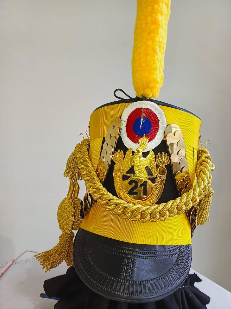 Napoleonic Waterloo Officer Shako Hat: Leather, Gold Braid