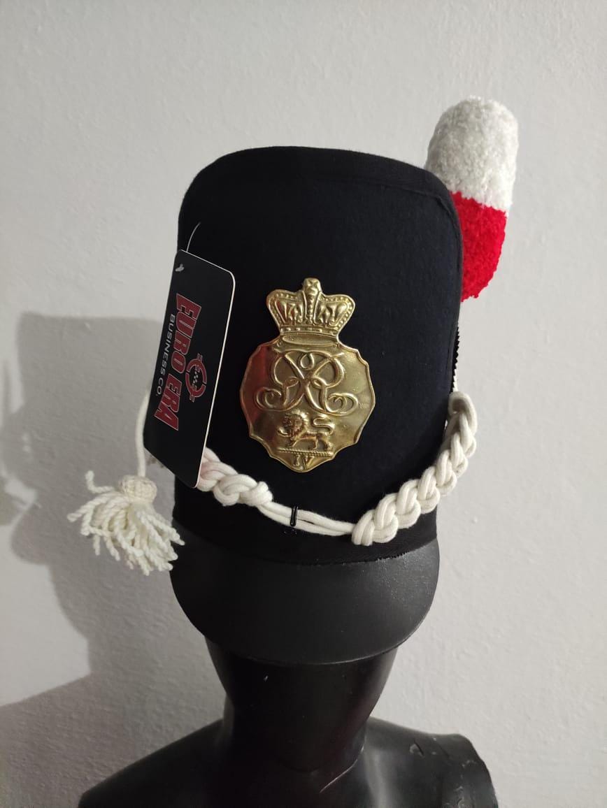 Napoleonic British Scots Guard Shako Hat: Wool & Leather Reproduction