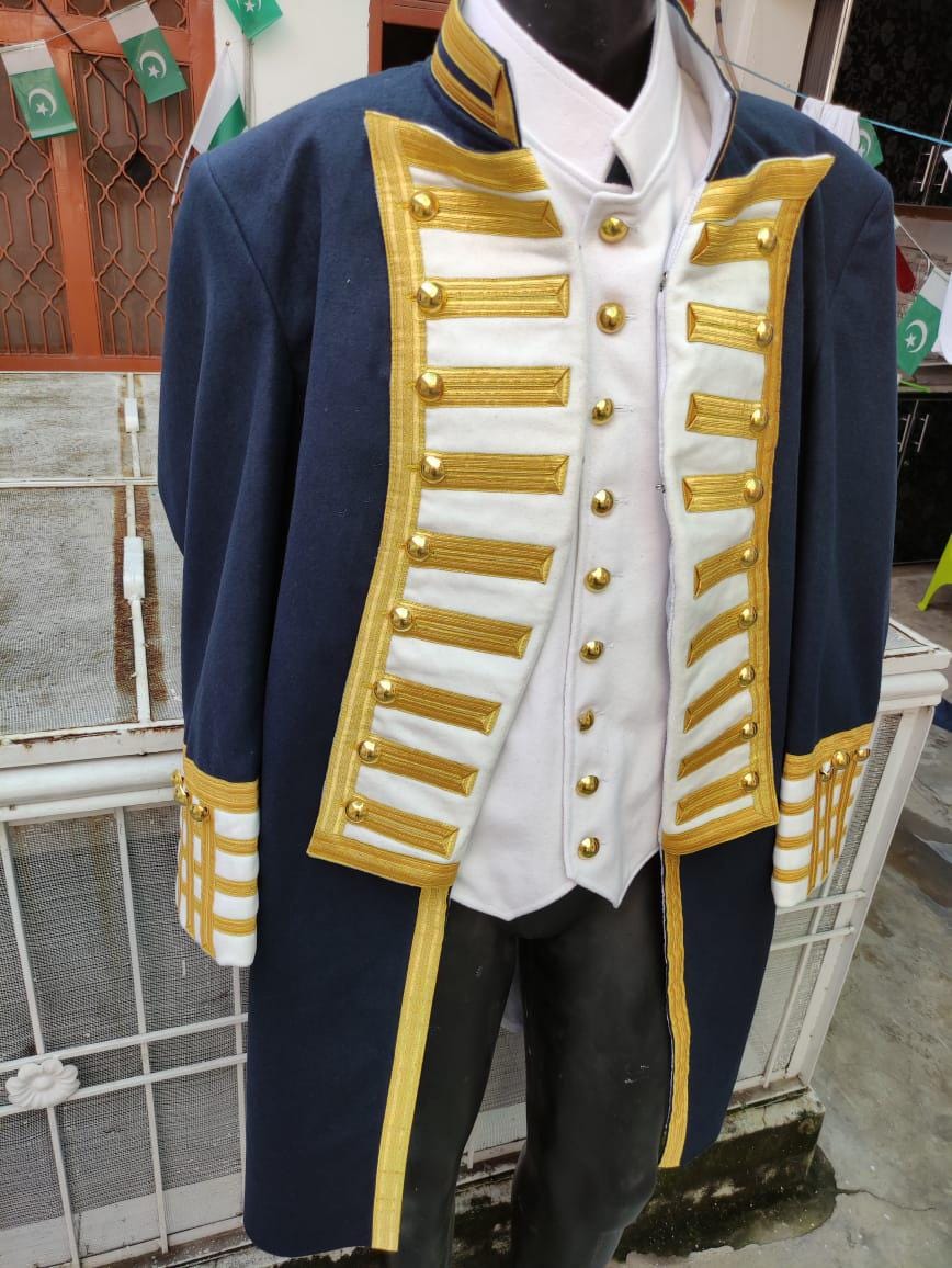 Napoleonic Regency Wool Frock Coat & Waistcoat: Naval Admiral Style