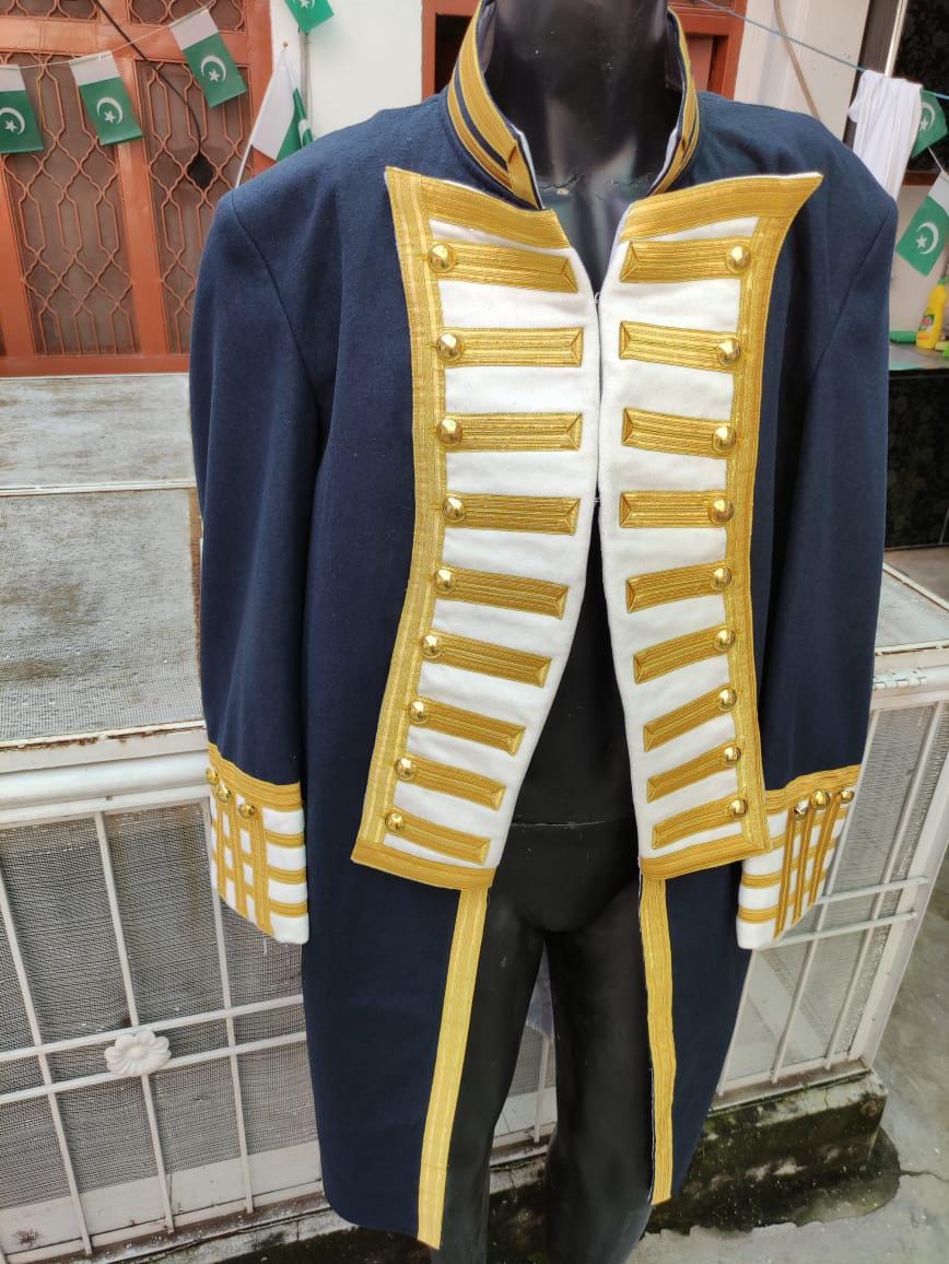 Wool Napoleonic Naval Admiral Frock Coat: 18th Century Regency Tailcoat