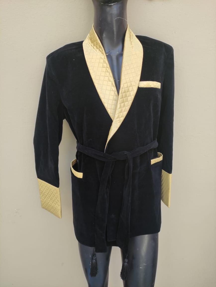 New Black Velvet Smoking Robe Coat Jacket Wedding Party Wear Robe Smoking COAT | Soft lounge wear | Men's bathrobe | Robe gift for him