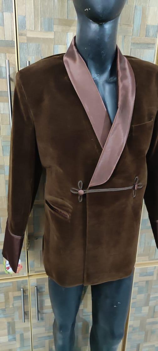 New Brown Velvet Smoking Robe Coat Jacket Wedding Party Wear Robe Smoking COAT | Designer Velvet Jacket | Soft Velvet Fashion | Evening Wear