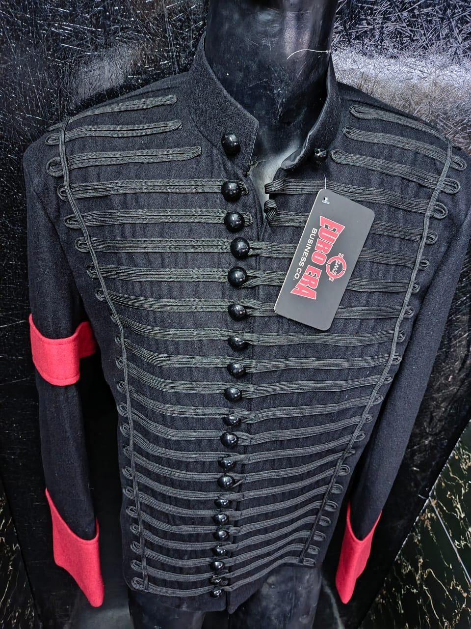 Napoleonic Hussars Jacket: Military Style Black Coat with Red Accents