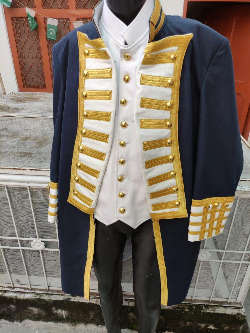 Napoleonic Regency Wool Frock Coat & Waistcoat: Naval Admiral Style