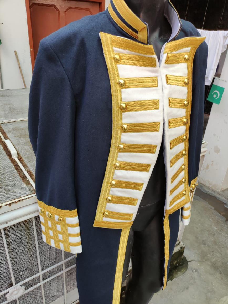 Wool Napoleonic Naval Admiral Frock Coat: 18th Century Regency Tailcoat
