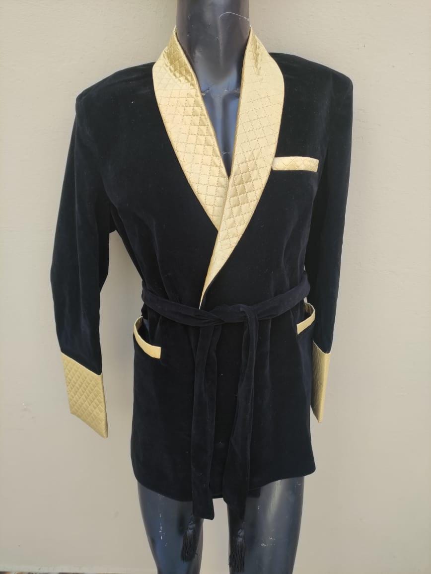 New Black Velvet Smoking Robe Coat Jacket Wedding Party Wear Robe Smoking COAT | Soft lounge wear | Men's bathrobe | Robe gift for him