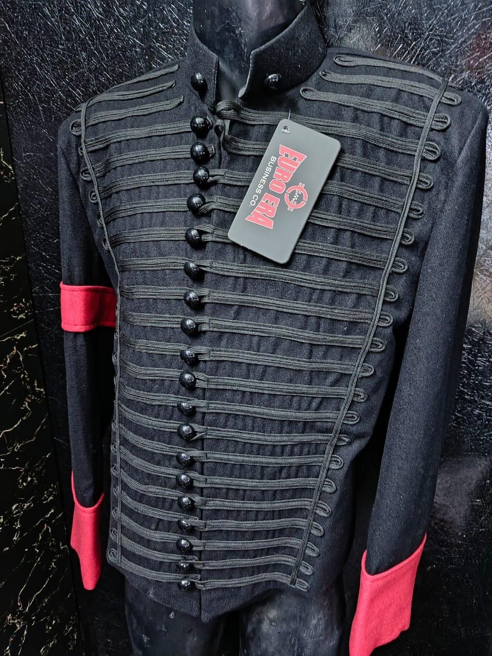 Napoleonic Hussars Jacket: Military Style Black Coat with Red Accents
