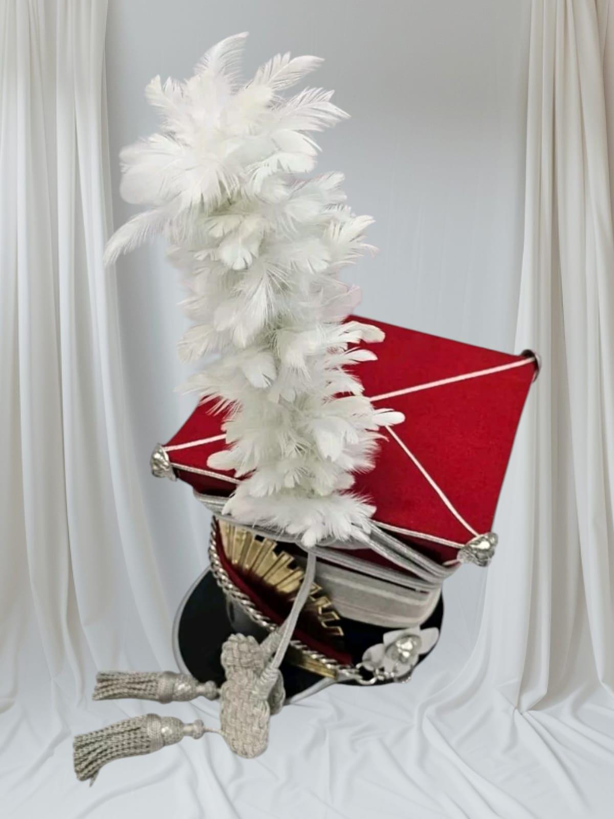 Napoleonic Shako Hat: Wool & Leather, Brass Details