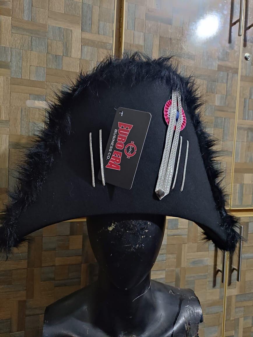 Prussian Officer Bicorn Hat: 18th Century Napoleonic War, Wool & French Braid