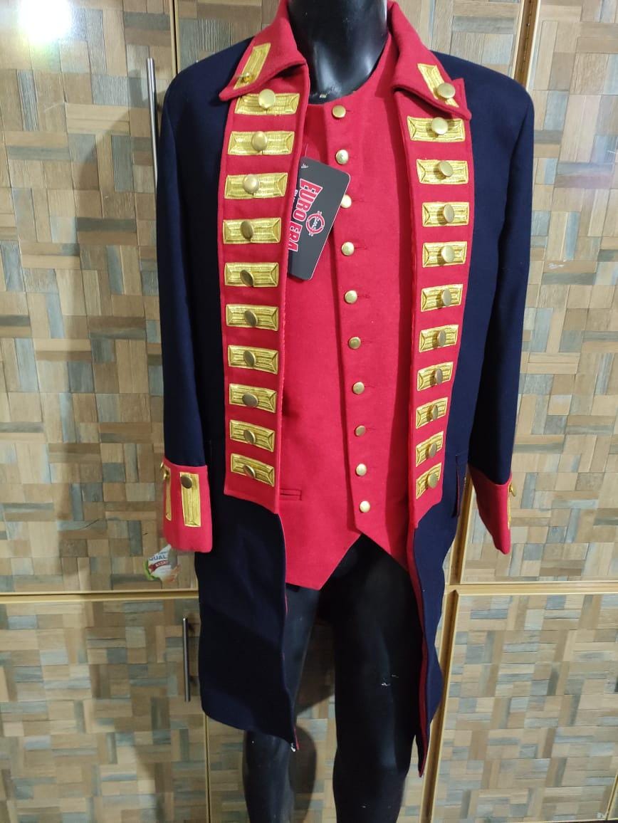 Revolutionary Era Officer's Wool Frock Coat & Waistcoat: Steampunk Military Tailcoat
