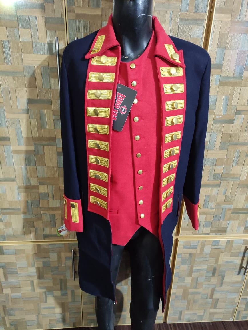 Revolutionary Era Officer's Wool Frock Coat & Waistcoat: Steampunk Military Tailcoat