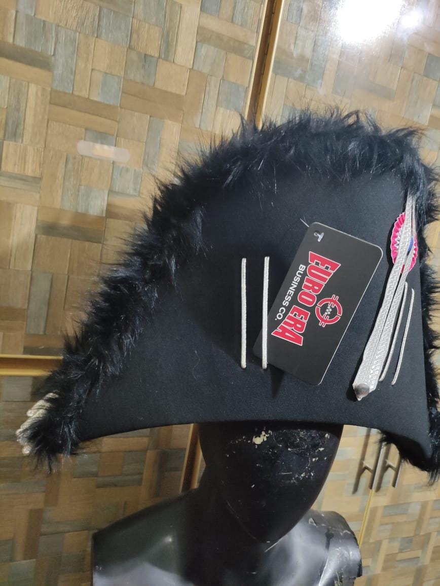 Prussian Officer Bicorn Hat: 18th Century Napoleonic War, Wool & French Braid