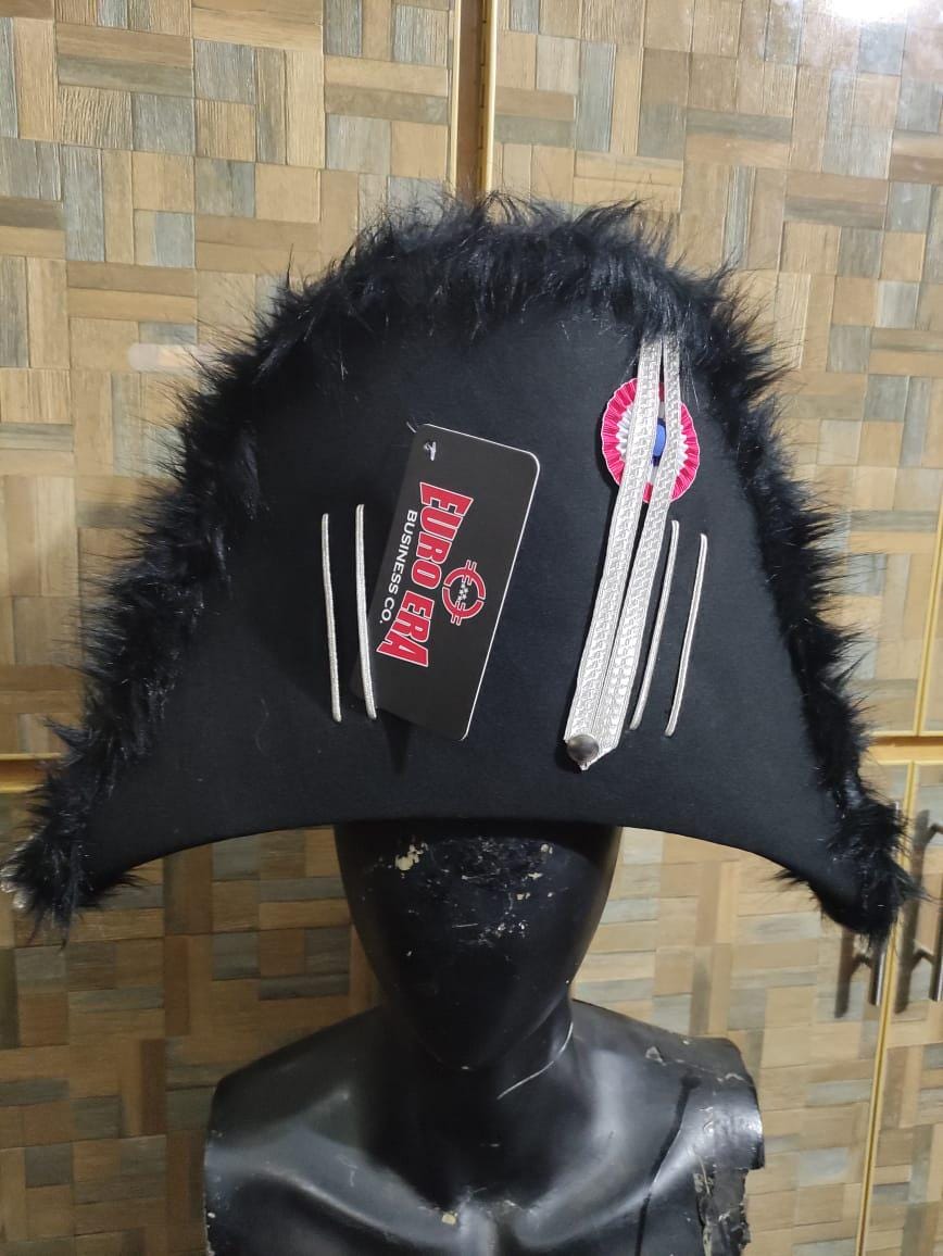 Prussian Officer Bicorn Hat: 18th Century Napoleonic War, Wool & French Braid