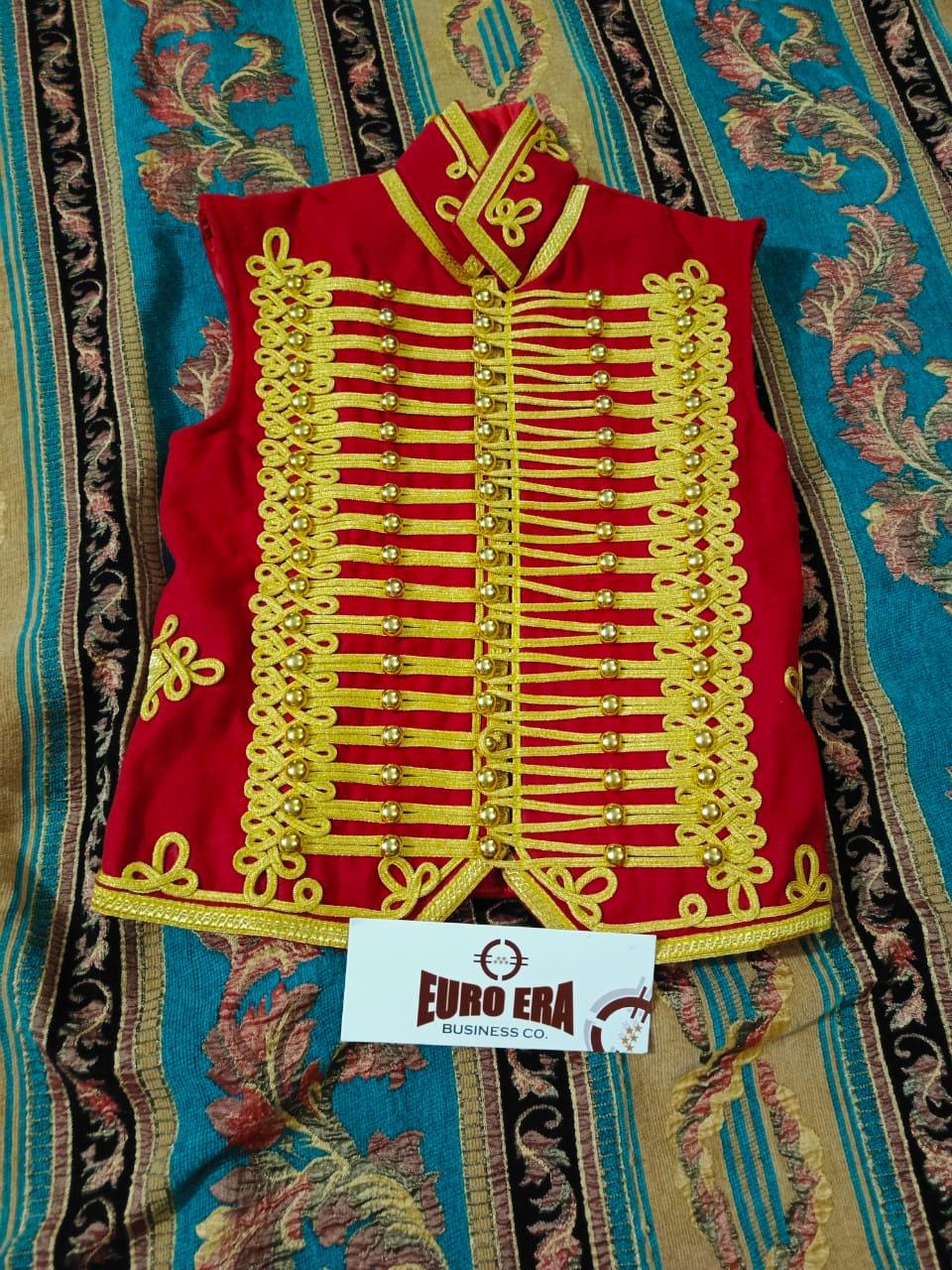 Red Military Style Waistcoat: Napoleonic French 7th Hussars Officer Uniform