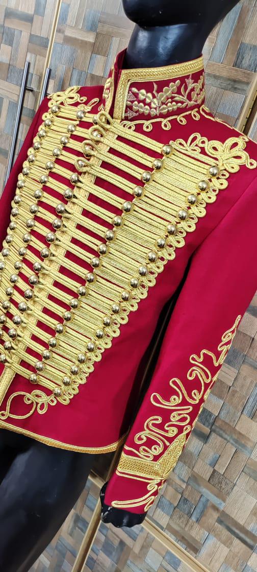 Napoleonic Hussars Officer Jacket: Red Wool, Gold Braid