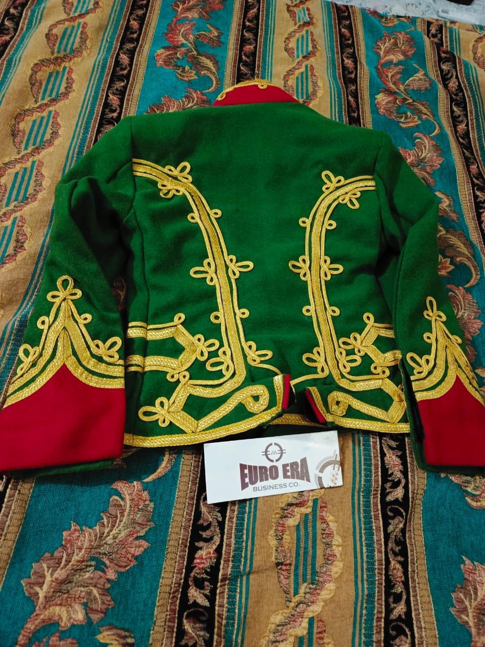 Napoleonic Hussars Tunic Jacket: Green Wool, Gold Braid - Reproduction