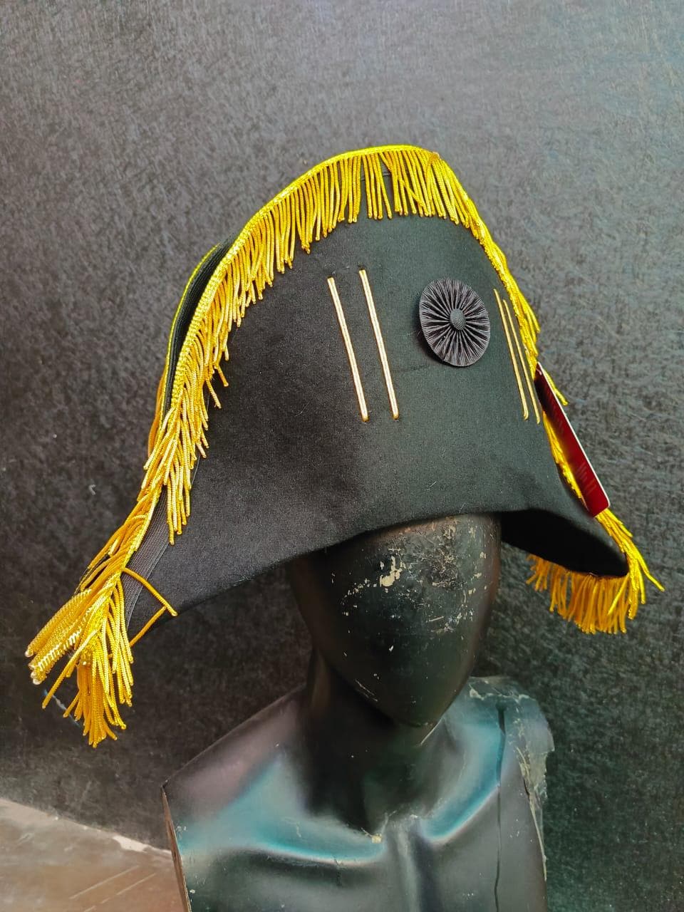 Napoleon Bicorn Hat with Gold Fringe: Historical Military Cosplay Costume
