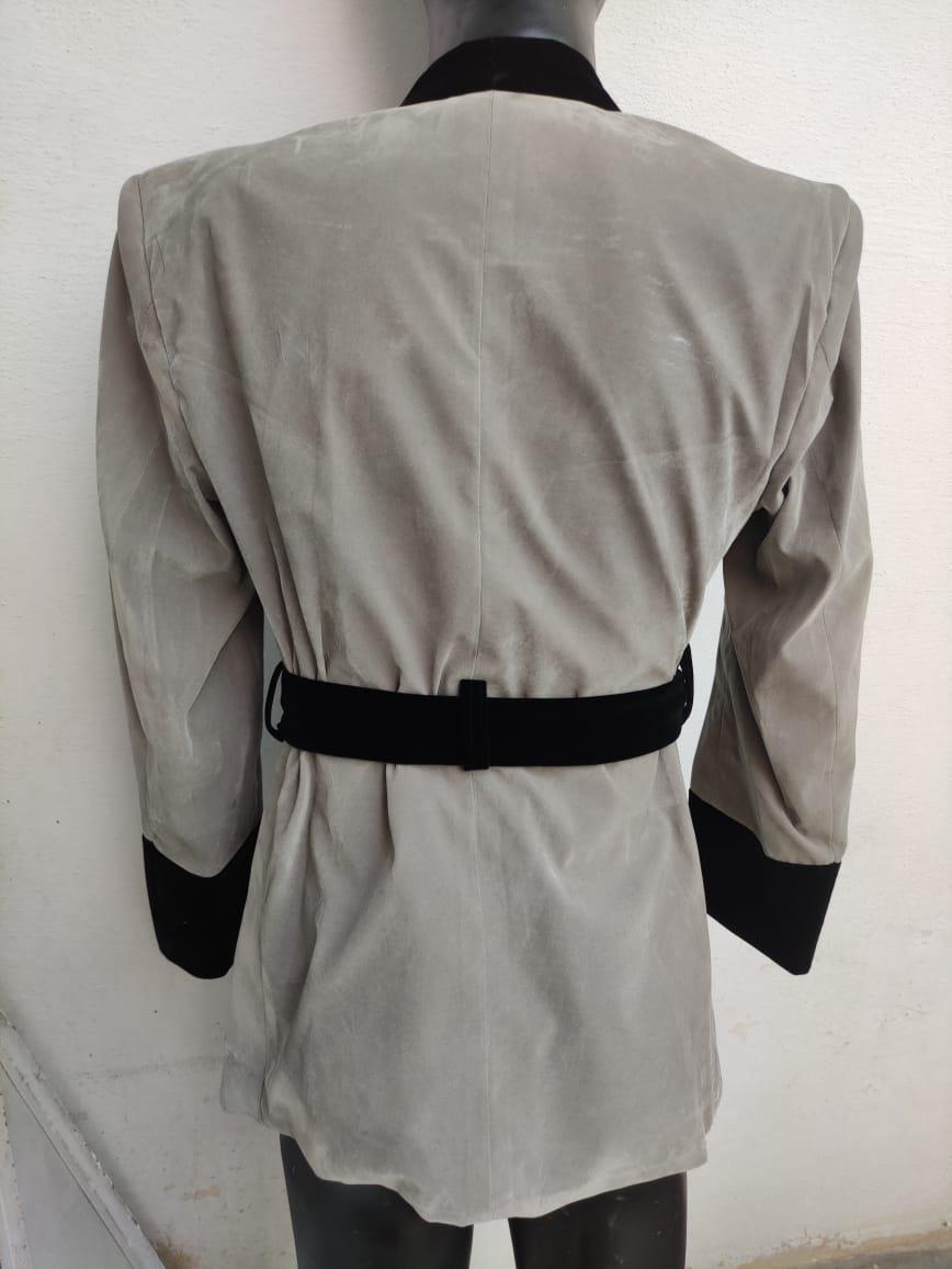 New Gray Velvet Smoking Robe Coat Jacket Wedding Party Wear Robe Smoking COAT | Luxury Black & Grey Suit with Belt | Fashion Outerwear