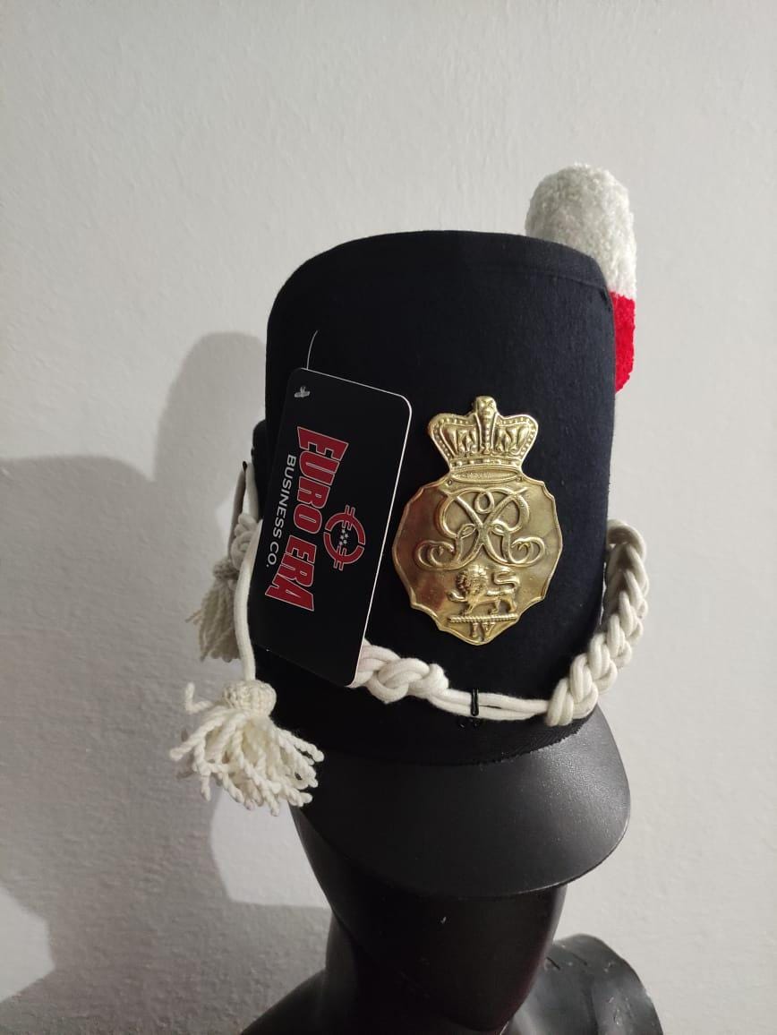 Napoleonic British Scots Guard Shako Hat: Wool & Leather Reproduction