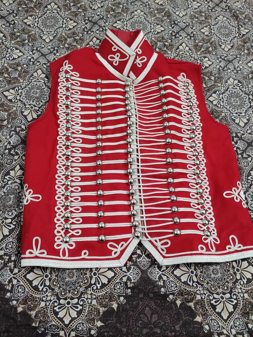 Napoleonic Hussar Waistcoat: Vintage Red Braided Cosplay Outfit