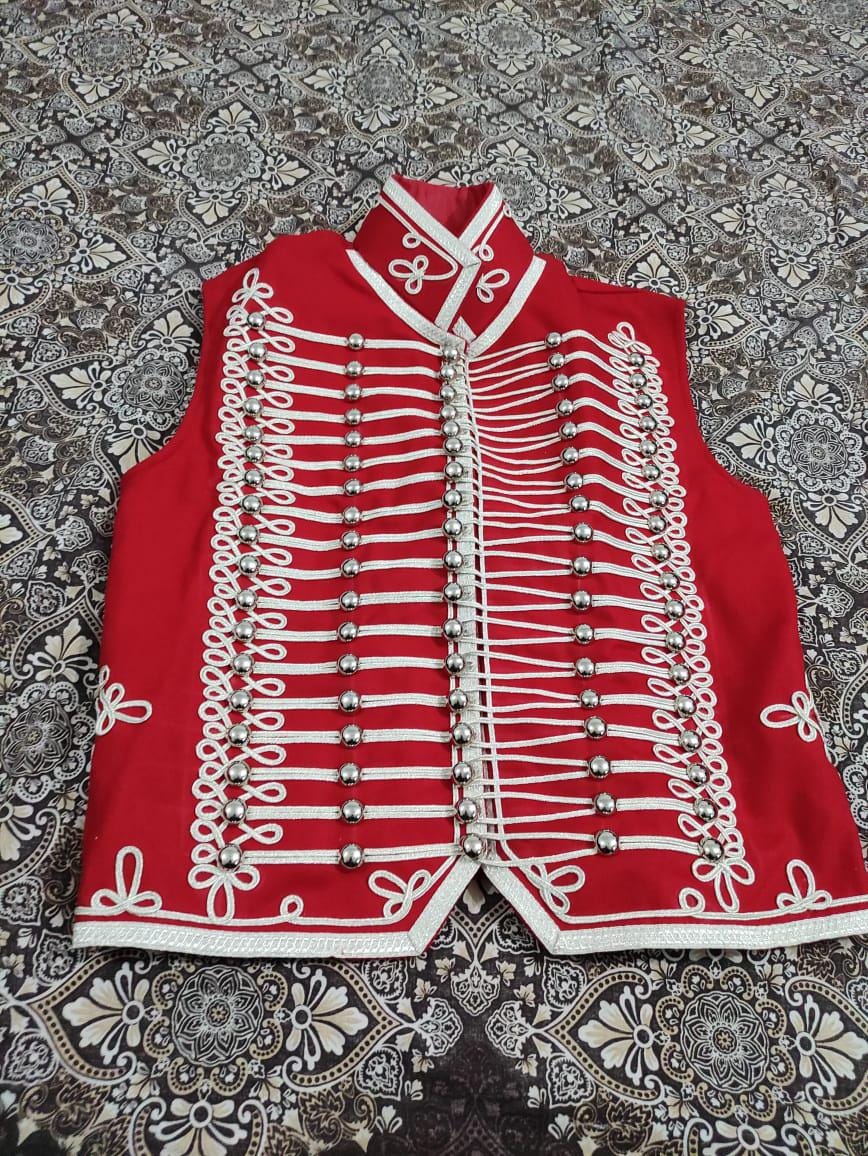 Napoleonic Hussar Waistcoat: Vintage Red Braided Cosplay Outfit