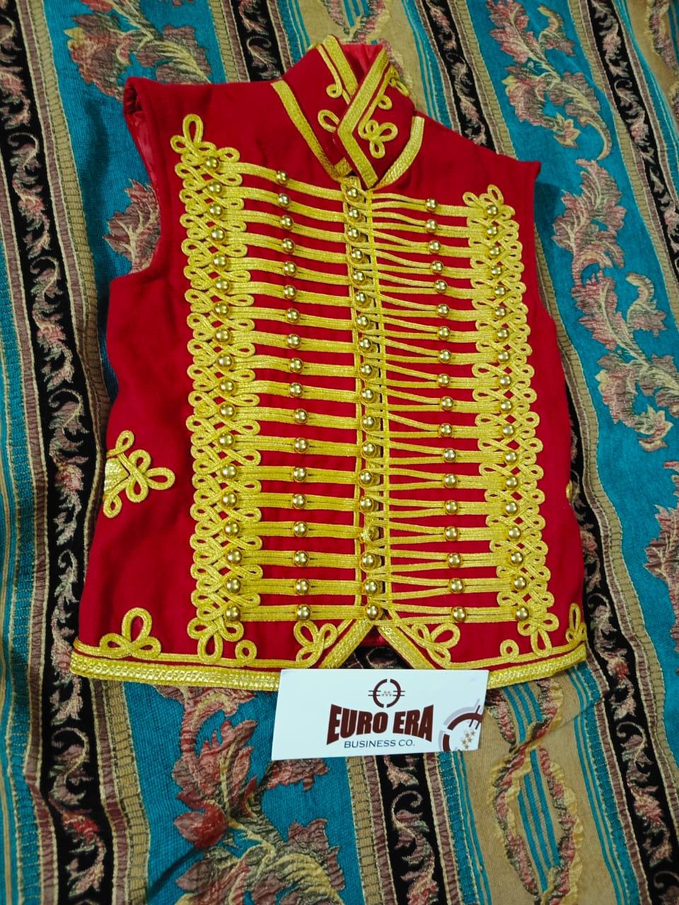 Red Military Style Waistcoat: Napoleonic French 7th Hussars Officer Uniform