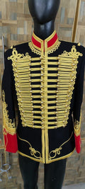 Napoleonic Hussars Military Jacket: Black Wool, Gold Braid Steampunk Tailcoat