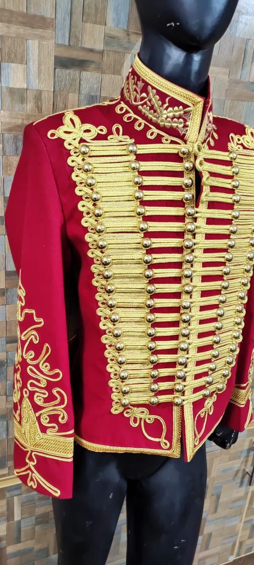 Napoleonic Hussars Officer Jacket: Red Wool, Gold Braid