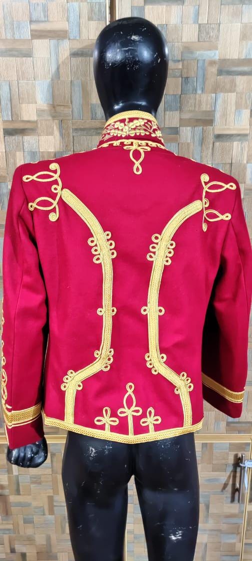 Napoleonic Hussars Officer Jacket: Red Wool, Gold Braid