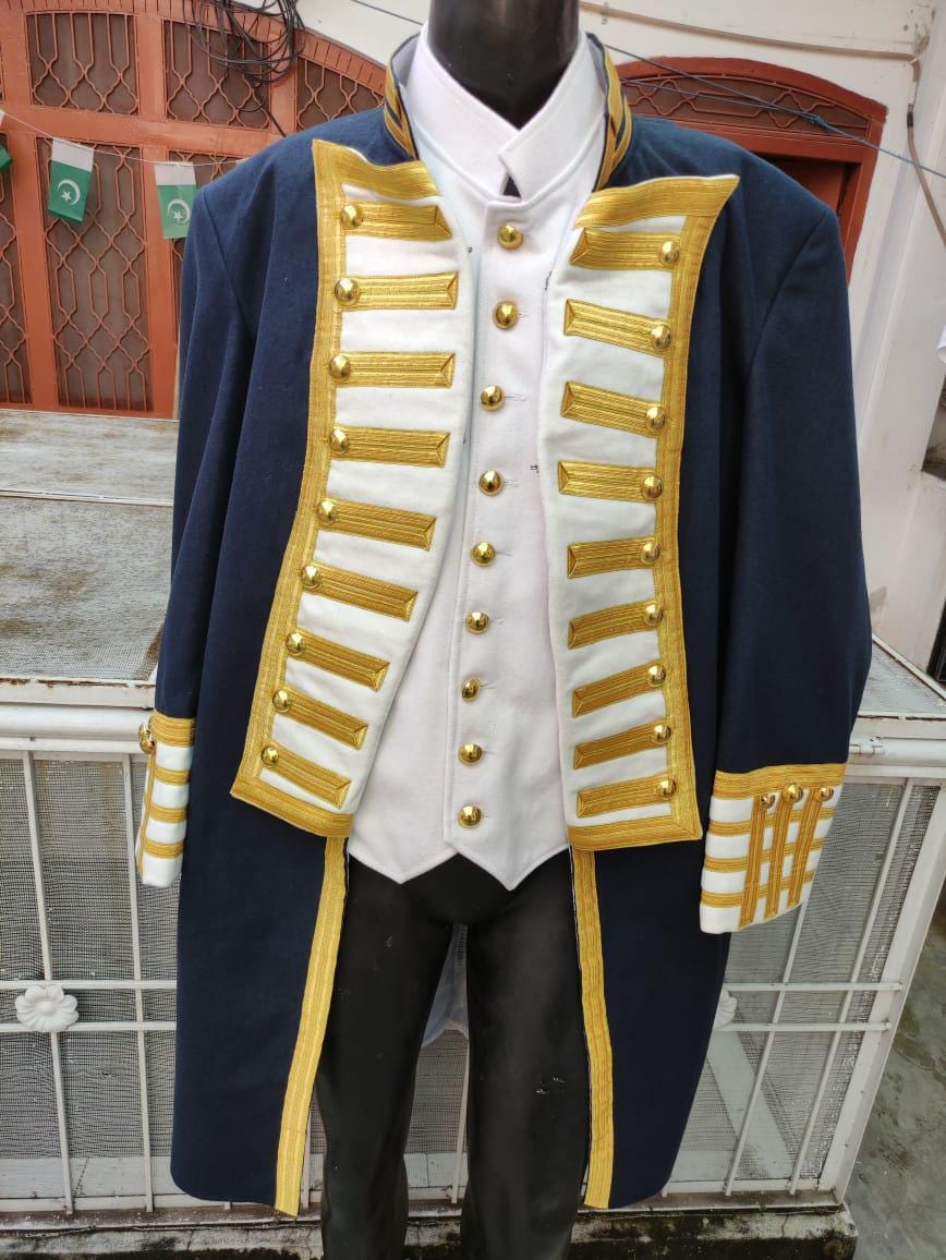 Napoleonic Regency Wool Frock Coat & Waistcoat: Naval Admiral Style