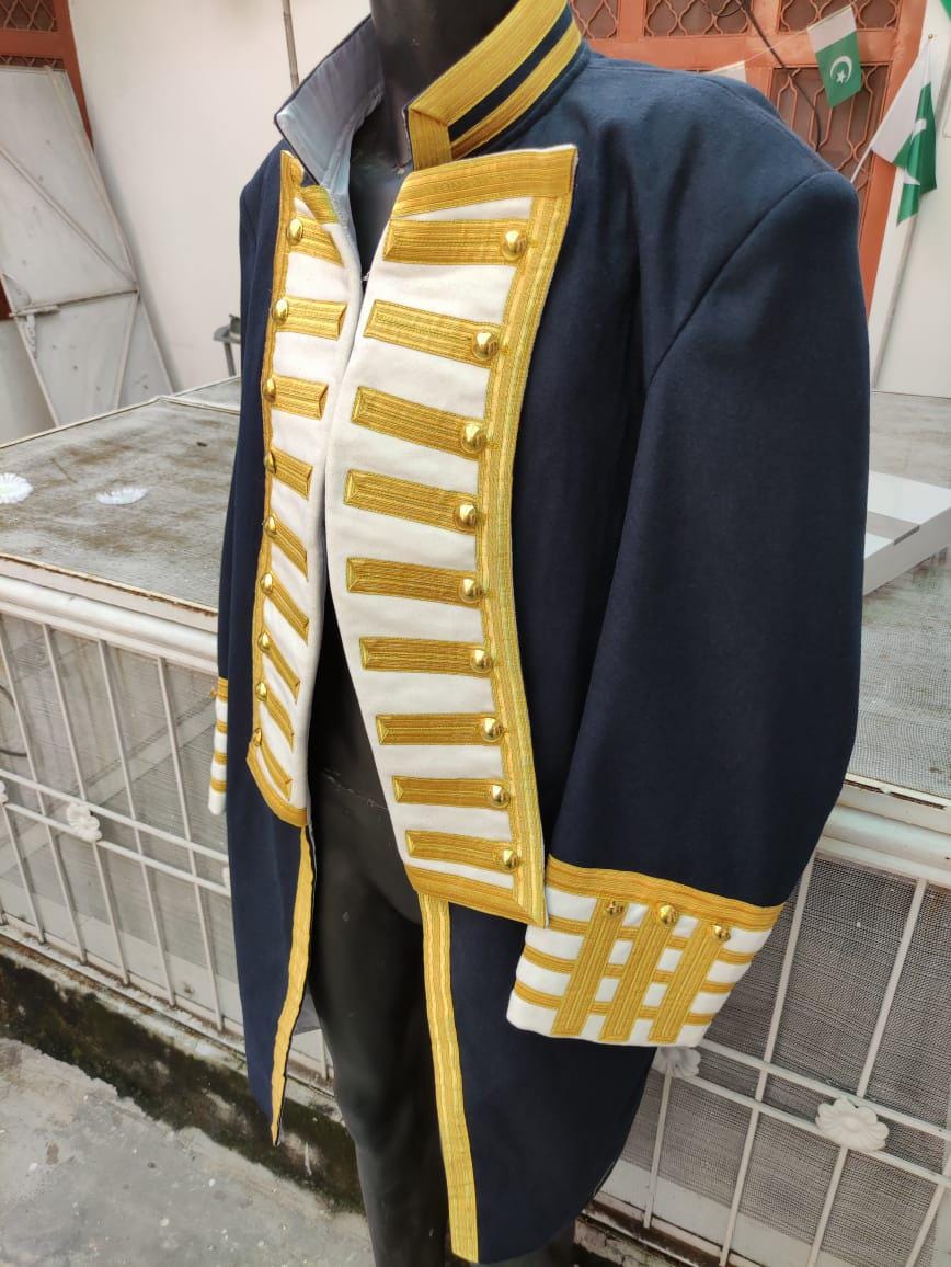 Wool Napoleonic Naval Admiral Frock Coat: 18th Century Regency Tailcoat