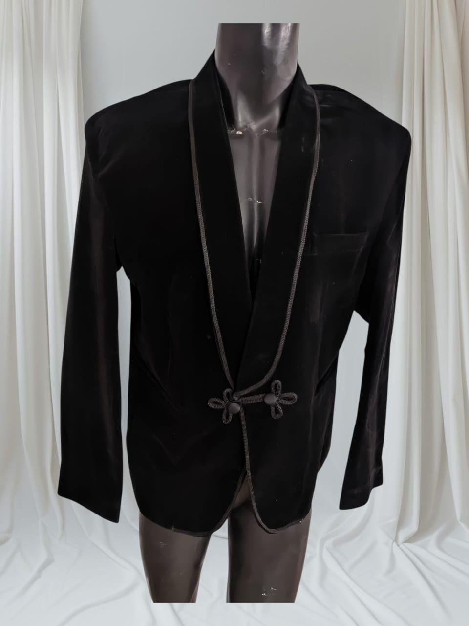 Party Wear Velvet Smoking coat jackett | Black Party Wear with Chinese Knot Detail | Luxury Evening Wear | Formal Robe for Special Occasions