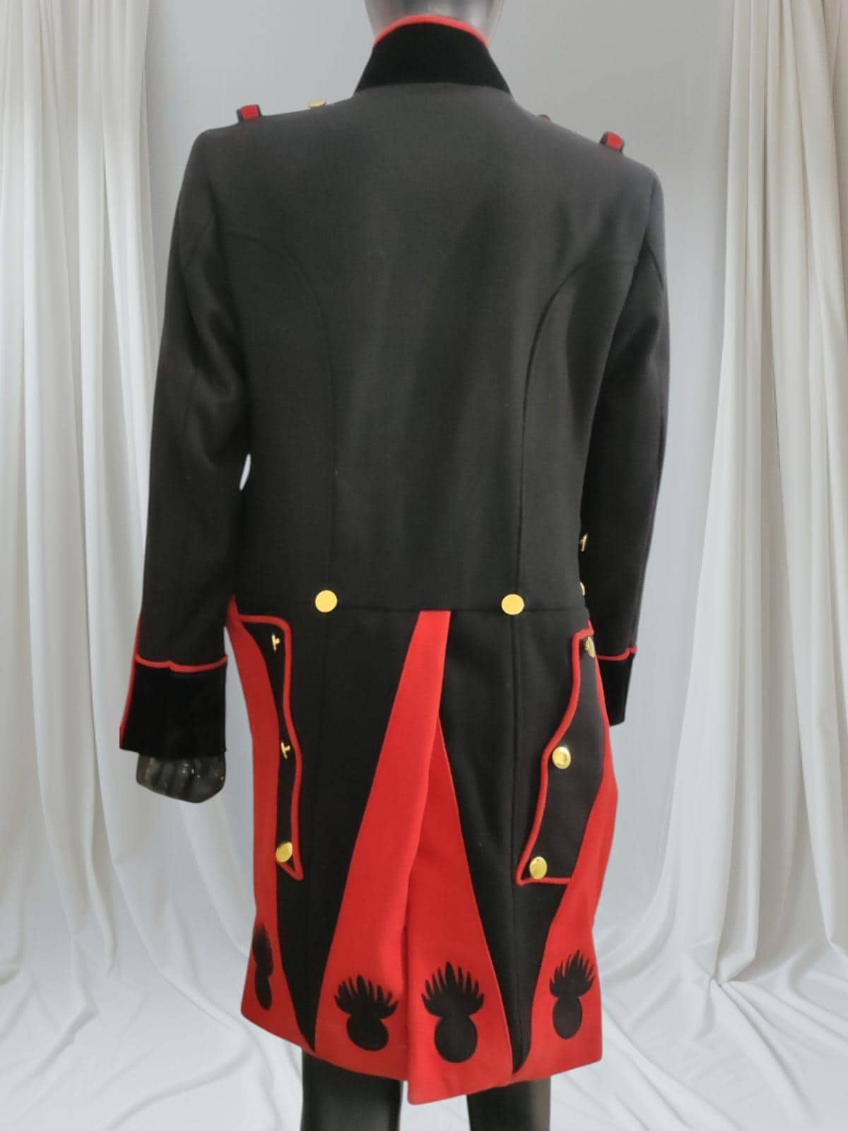 Vintage Military Parade Jacket: Black Wool Blend, Red Trim