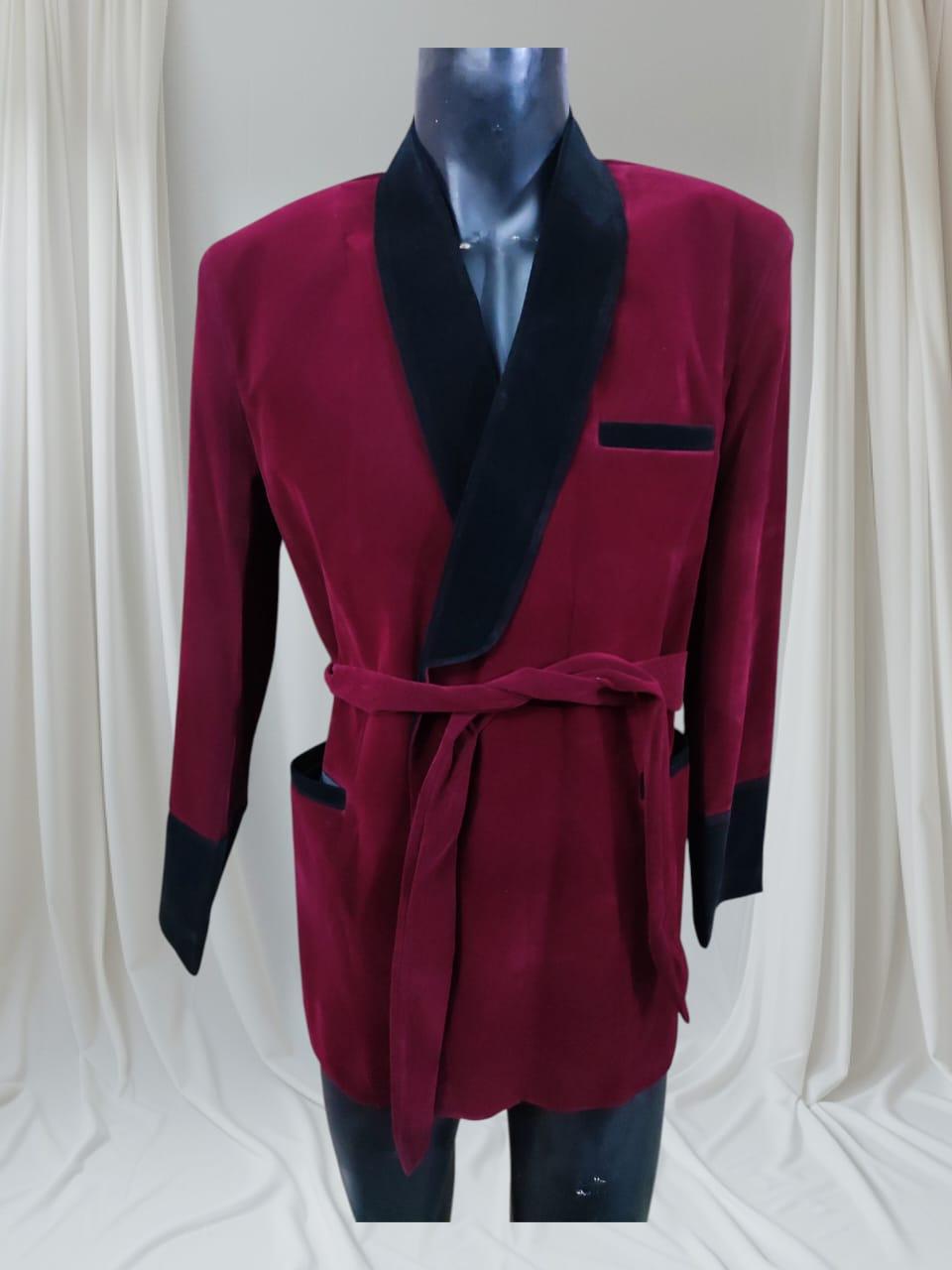 Party Wear Velvet Smoking coat robe style | Men's Velvet Smoking Coat | Luxury Party Wear Velvet Blazer |  Classic Burgundy Velvet Jacket