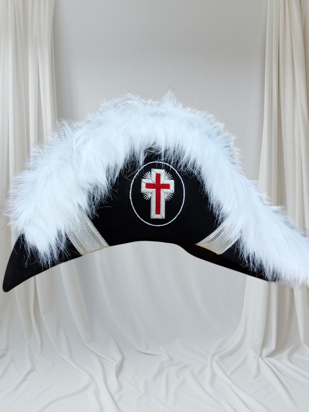 Masonic Knight Templar Bicorn Hat: Wool Chapeau with Faux Fur
